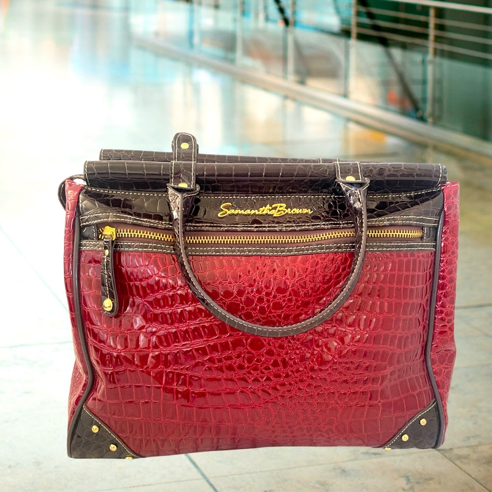 Samantha Brown Crocs Red Brown Large Tote Bag Carry On Travel Awesome